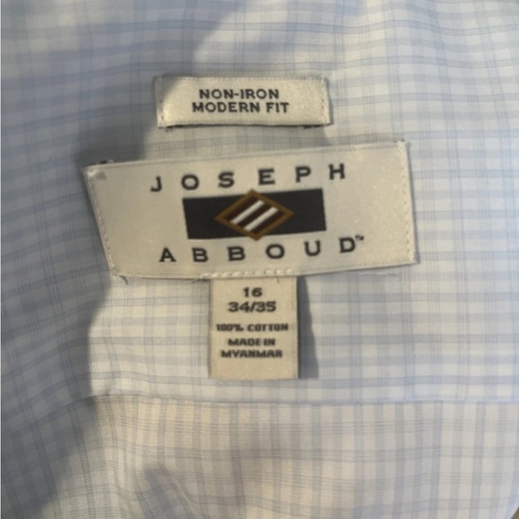Joseph Abboud Blue & White Checkered Non-Iron Modern Fit Dress Shirt S:16 34/35 - Picture 4 of 5